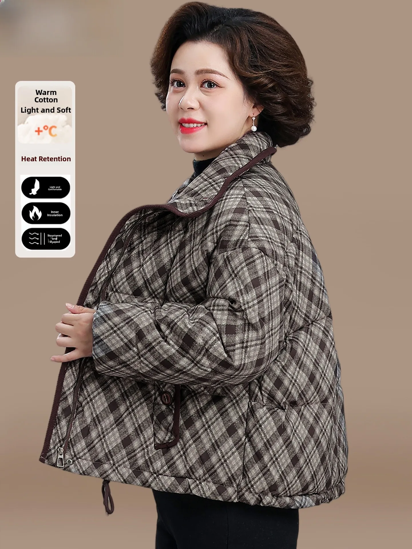 

Faionable Winter Cotton Jaet Women's Mid-aged And ly Padded Coat Warm Windproof Long Sve Zipper Closure Outerwear