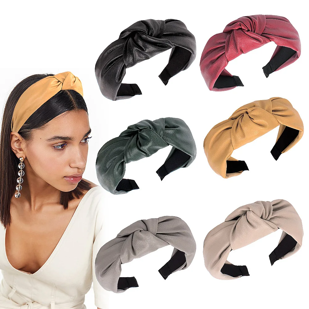 

New Fashion Women Hairband Leather Patchwork Headband Soft Twill Fabric Headwear Hair Hoop Turban Girls Hair Accessories