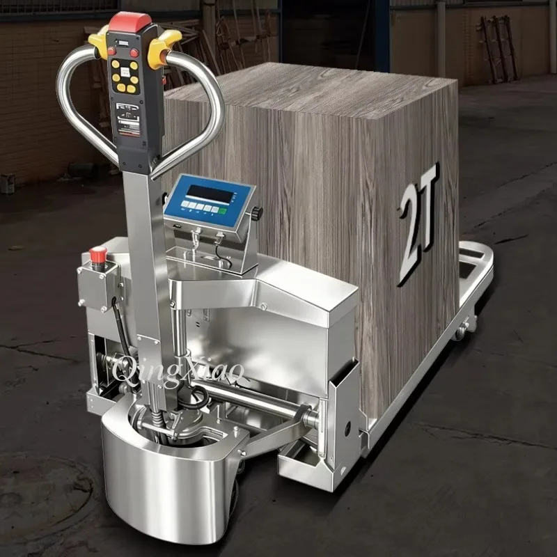 Stainless Steel Fully Electric Hydraulic Pallet Truck Electronic Scale Hand Trailer Extended Forks Loading Unloading Weighing view 2