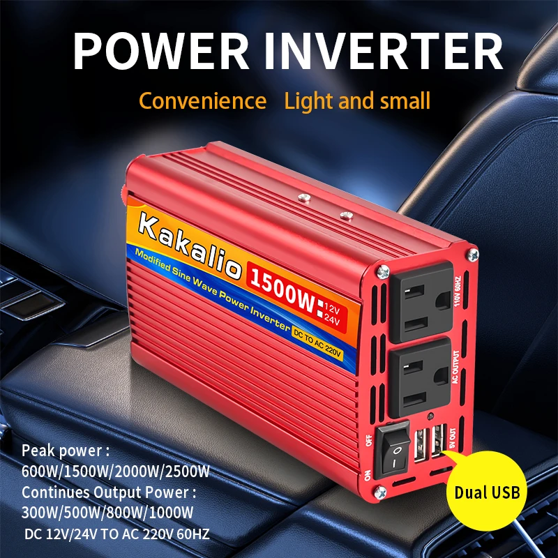 Inverter 60HZ 12V/24V110V600W1500W2000W2500W Household Improved Converter Modified Sine Wave Portable Car Power American Socket