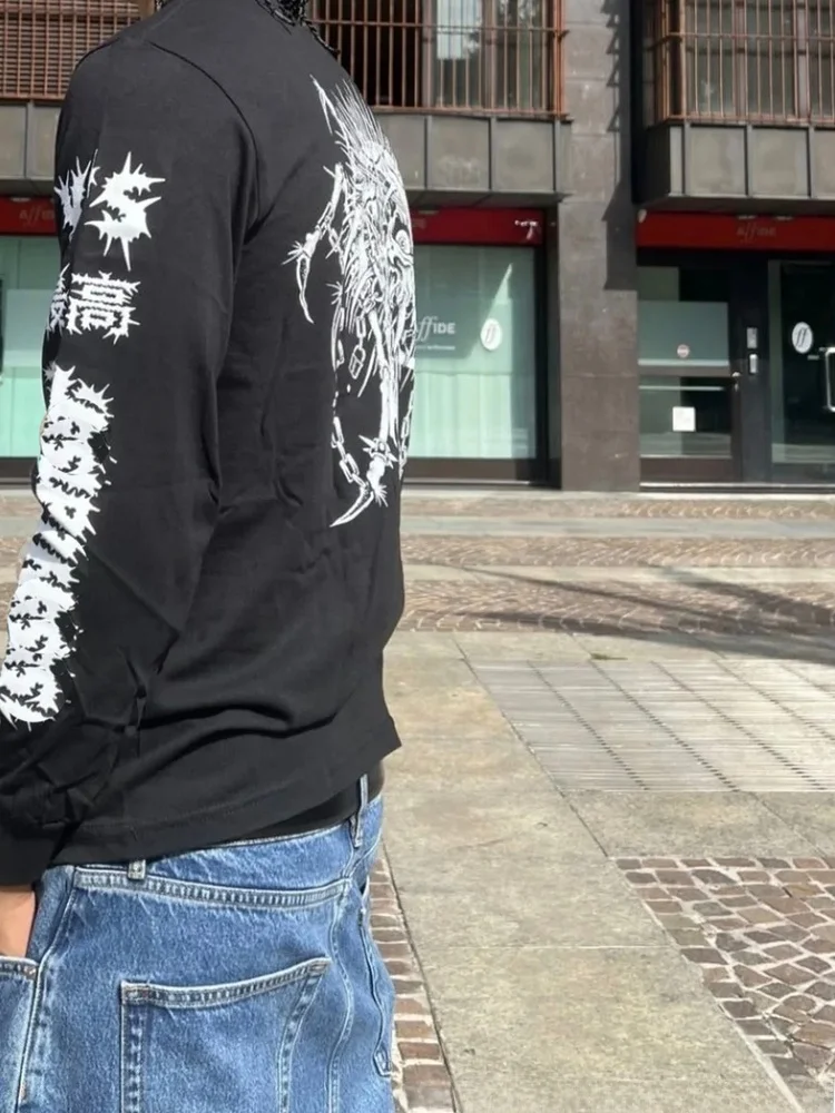 

Футболка Collaboration Edition YS LS Long Sleeve с двойным принтом Skeleton ex, хлопок, комфортная, дышащая