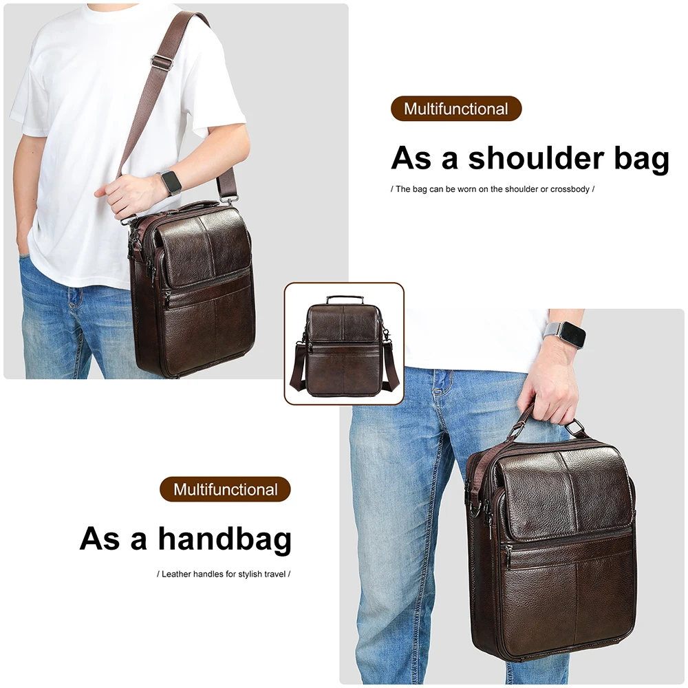 WESTAL Men\'s Leather Handbags for 13inch Laptop Bags Casual Document Shoulder Bags Leather Messenger Purse 6172