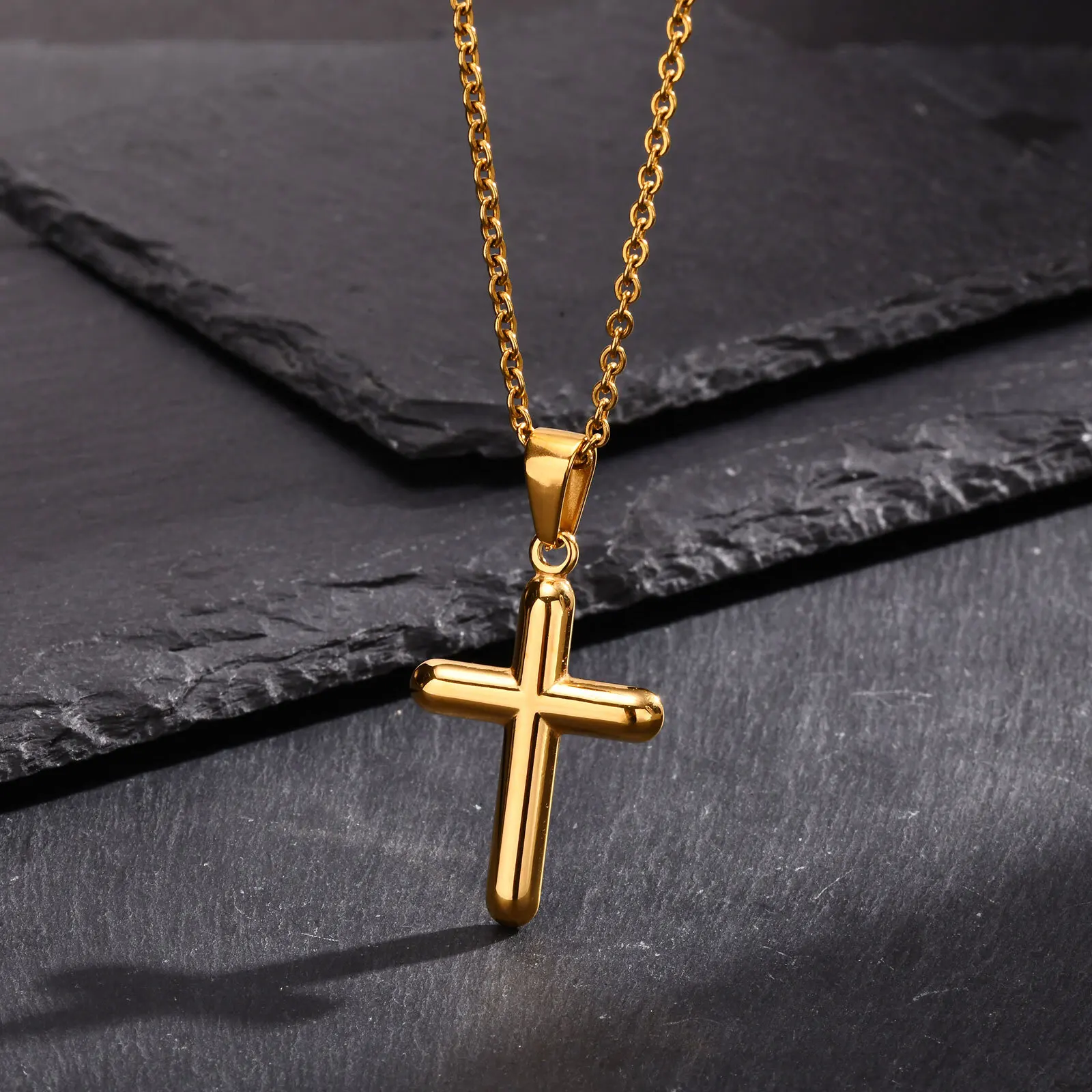 MP Gold Color Cross Necklace for Men Boys,Stanless Steel Pendant Necklaces,Christian Religious Faith Prayer Jewelry Gift