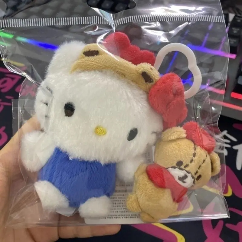 Sanrio Hello Kitty Cross-Dressing Hold Hands Little Bear Modeling Plush Keychain Backpack Pendant Car Key Decoration Friend Gift