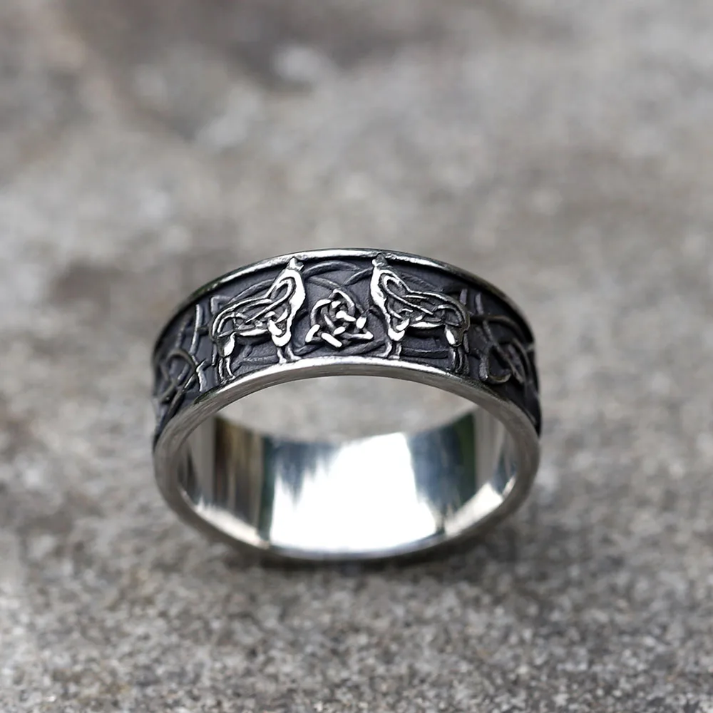NEW Men\'s 316L stainless steel rings Vintage Nordic Viking wolf Rings Amulet animal fashion Jewelry Gifts free shipping
