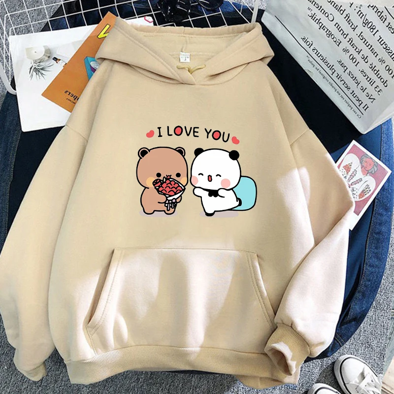 

Bubu Dudu Panda Bear Hoodie Cartoon I Love You Couple Cute Print Autumn O-neck Casual Harajuku Woman Hoodies Sweatshirts Clothes