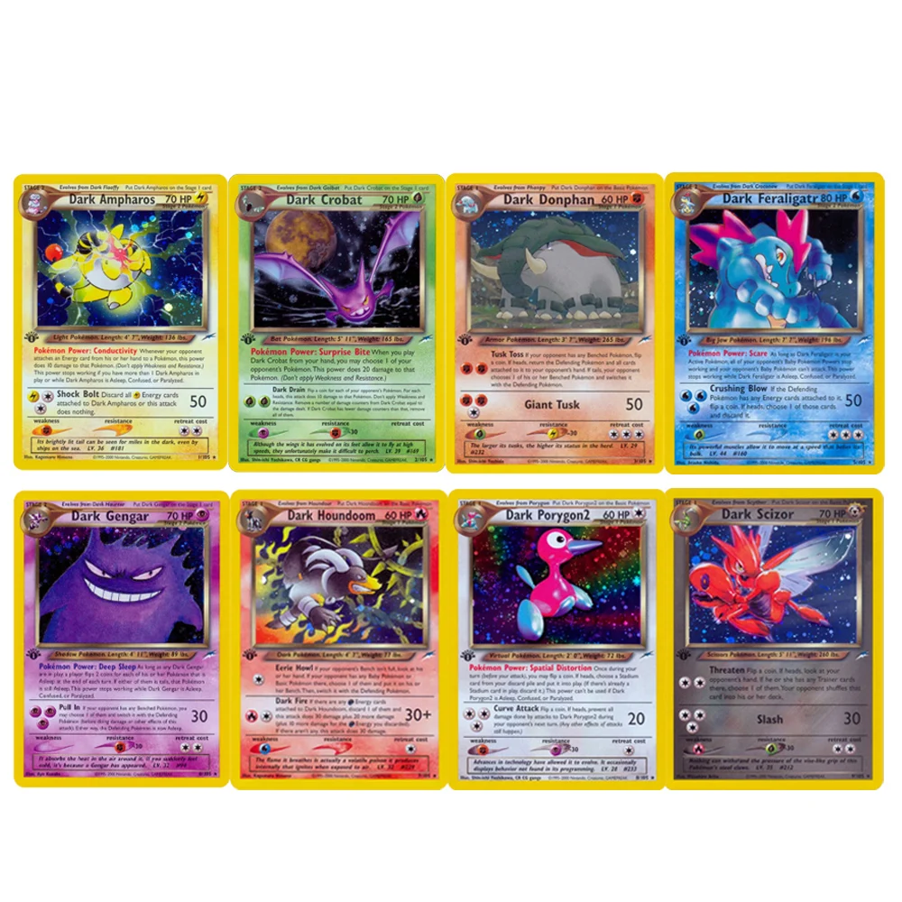

PKMN First Edition Neo Series Flash Cards Dark Ampharos Light Arcanine Erika's Victreebel PTCG Proxy Cards Kids Toys