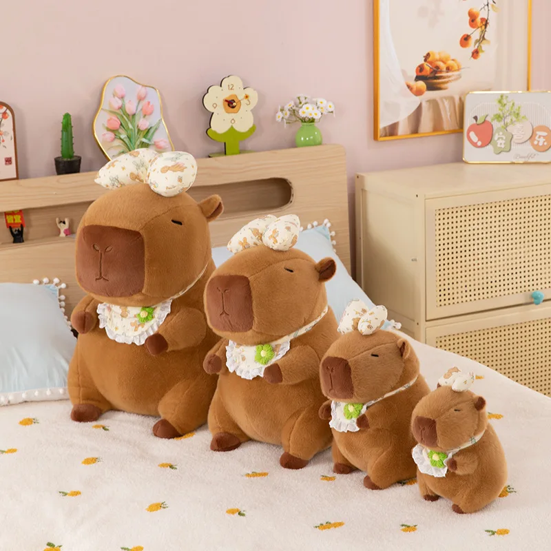 55cm Kawaii Pluszowa Kapibara Zabawka z Kokardą i Fartuszkiem, Duża, Urocza Lalka dla Dzieci, Prezent na Urodziny, Boże Narodzenie, Wysoka Jakość