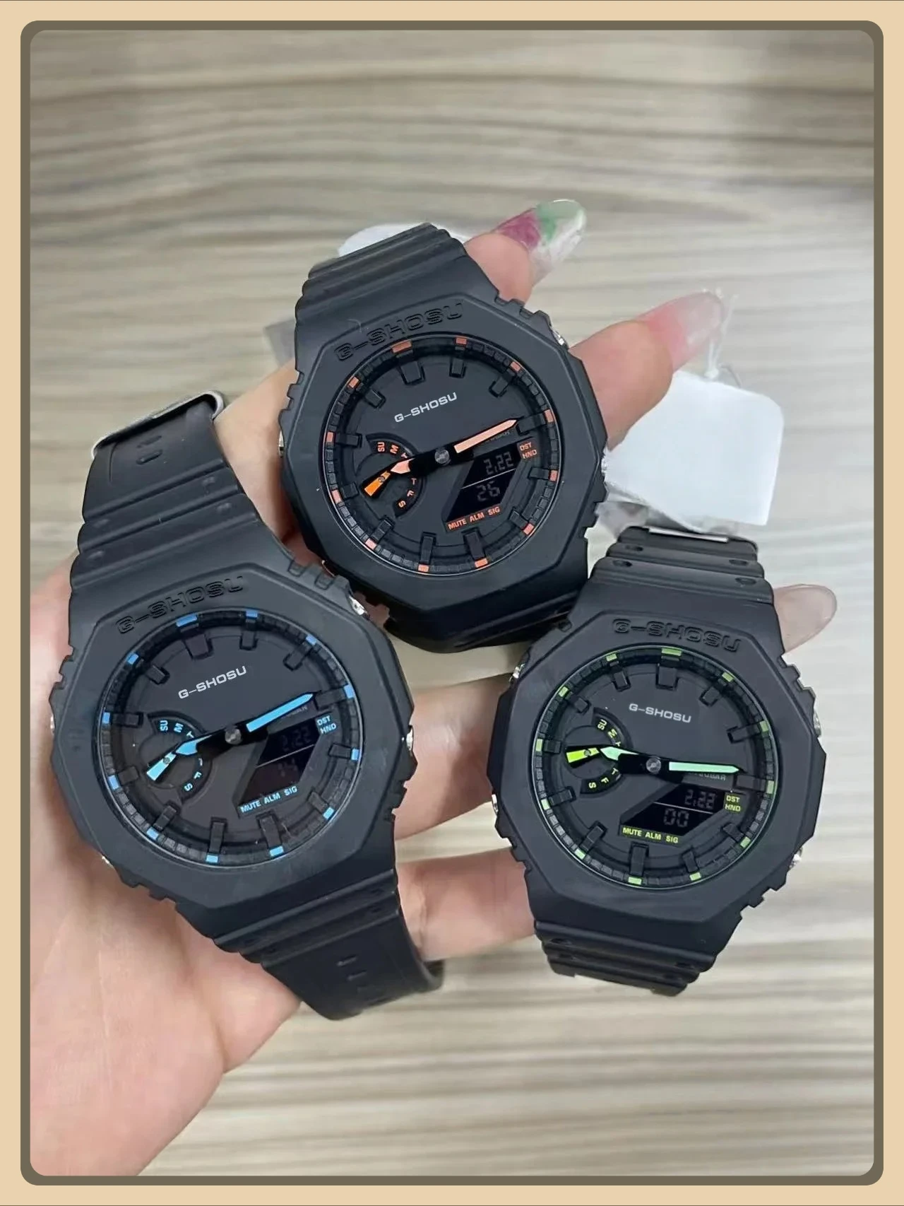 

9898 StoreUnisex Черные спортивные цифровые часы Полнофункциональные светодиодные часы мирового времени с двойным дисплеем Водостойкая серия из дуба