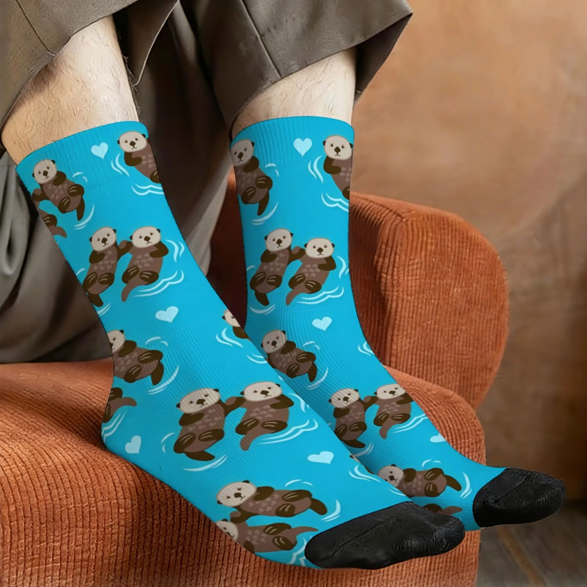 

Blue Sea Otter Heart Socks Soft Comfortable Fun Novelty Compression Socks Men Ideal for Outdoors Sports Fitness Street Fashion