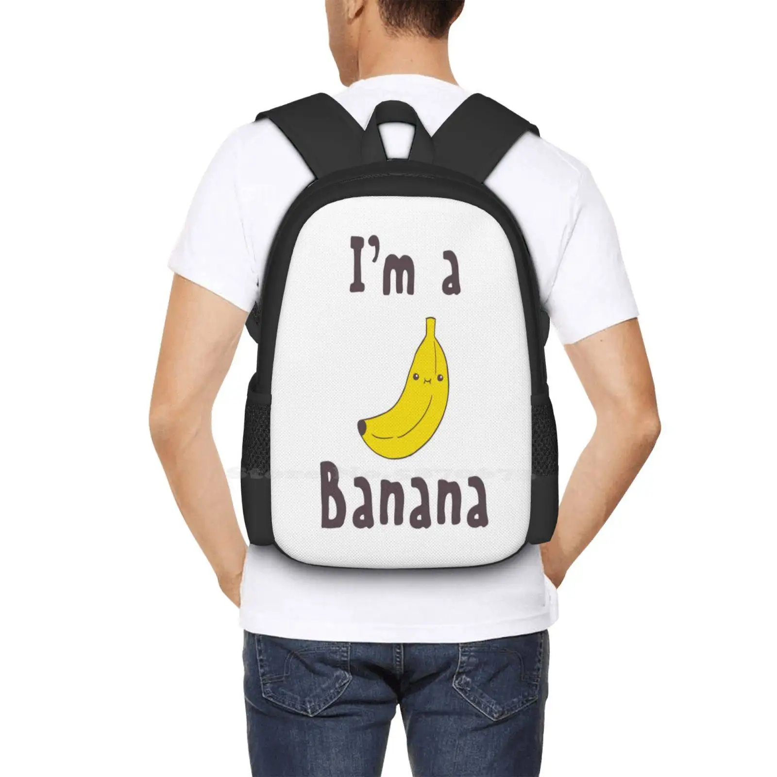 I'M A Banana Backpack For Student School Laptop Travel Bag Banana Funny Cartoon Cute Yellow Fruit Character Comic Food Sweet