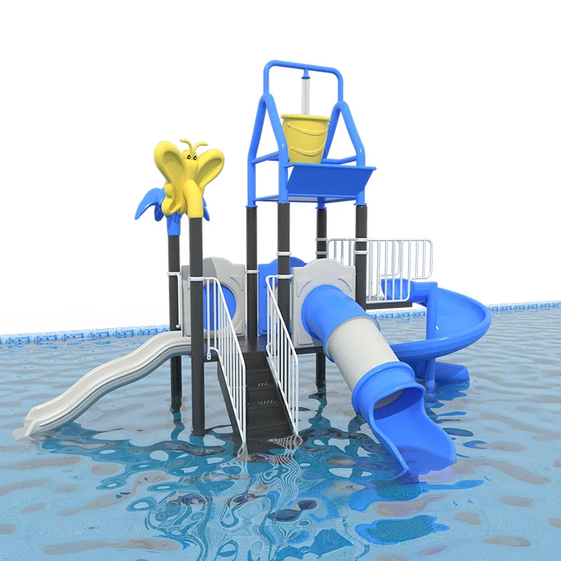 ia- Blue Indoor Aqua Park Swimming Pool Water Play Structure Small Family Design with Fiberglass and Plastic Tube Slide#