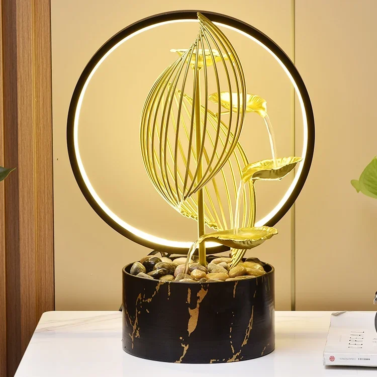

# High Quality Metal Luxury Modern Home Decor Indoor Tabletop Water Fountain Relaxation Waterfall Fountain With LED Light Ring