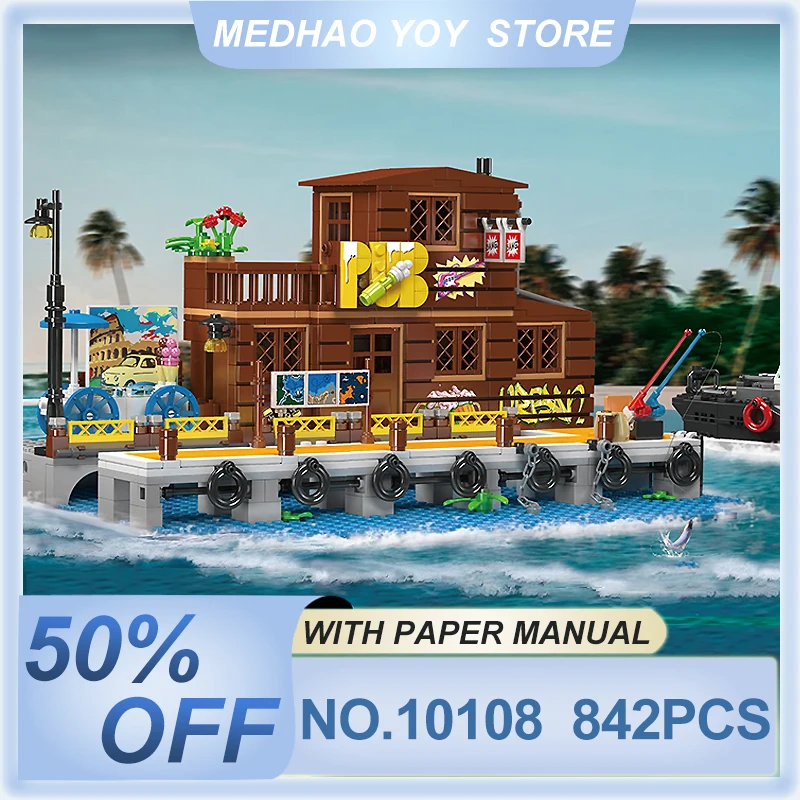 

Mould King 10108 Streetview Building Blocks The Fishing House Model Assembly Bricks Set Educational Kids Christmas Gifts Toys