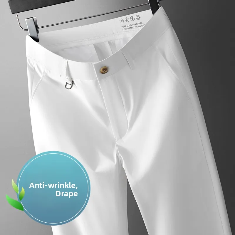 

Повседневные брюки из ледяного шелка для мужчин, летние, тонкие, легкие, прямого кроя, не требующие глажки, белые, свободного кроя