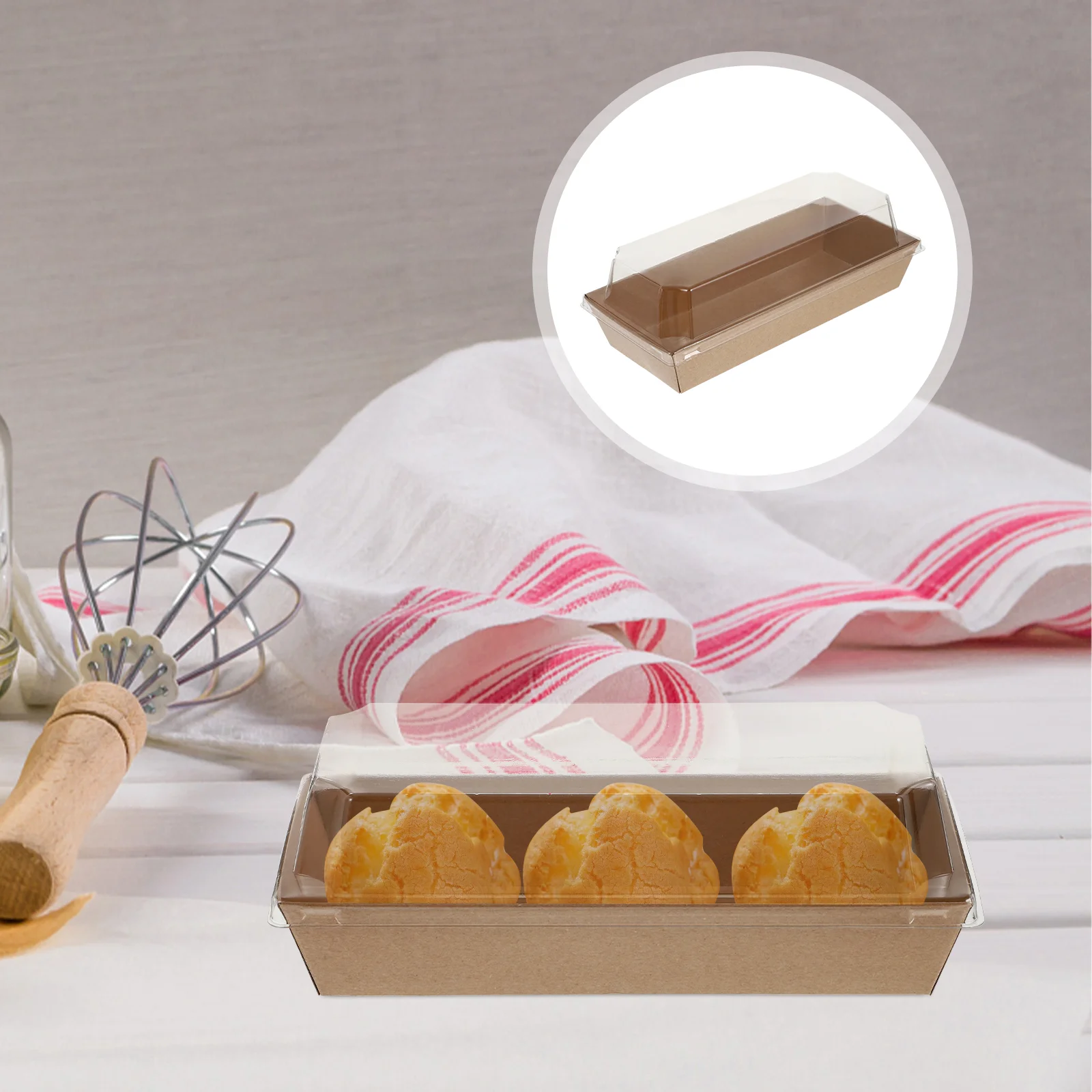 

10PCS Rectangular Kraft Paper Sandwich Wrapping Boxes Cake Bread Snack Bakery Packing Box with Plastic Clear Lids