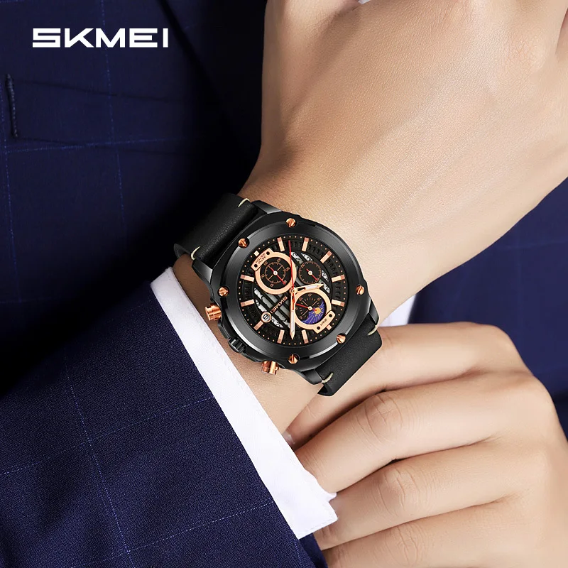 Skmei Men's Watch Creative Hollow Sheet Plate Three Eyes and Six Needles Men's Watch Multi-Function Star Timing Quartz Watch Men