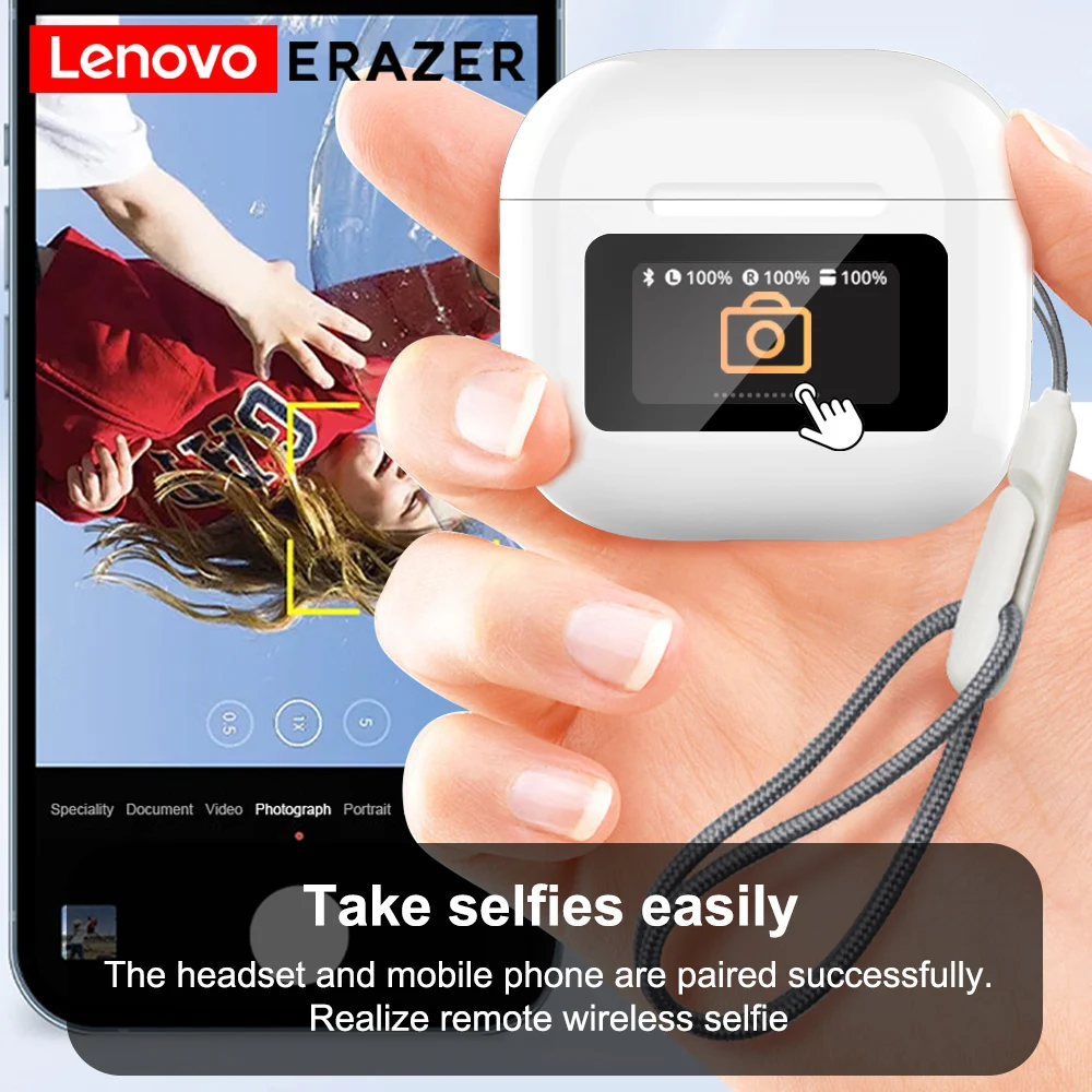 سماعات Lenovo ERAZER الأصلية بتقنية البلوتوث اللاسلكية بتقنية البلوتوث، سماعة رأس LED كاملة الألوان، شاشة لمس ذكية