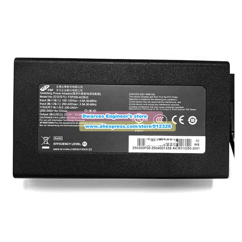 FSP250-ACBU3 AC Adapter 20V 12.5A 250W for MACHENIKE Dawn 16S Jiaolong 16 Kuangshi Super