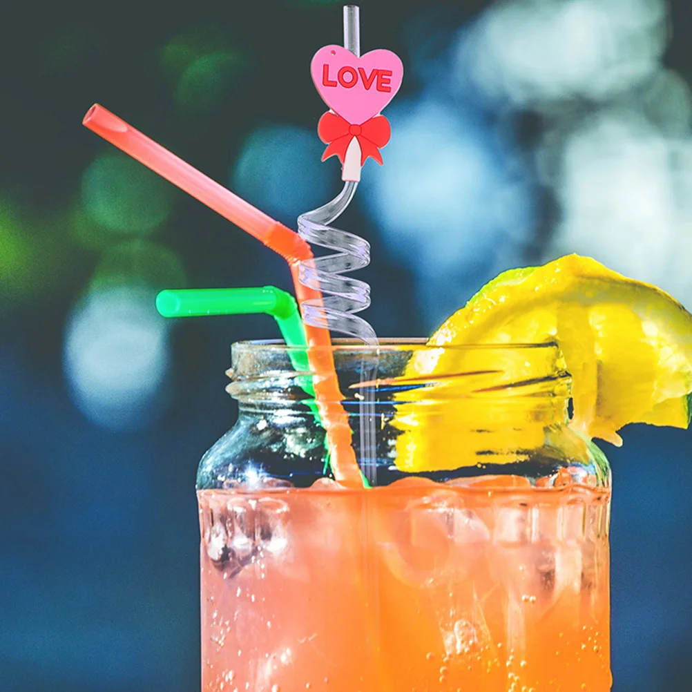 

10Pcs Valentine Straws Heart Shaped Reusable Drinking Straws Party Favors Wedding Birthday Cup Decorations Bright Colors