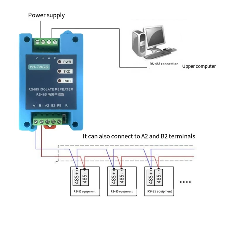YH-TNGO 485 Repeater Hub 2-Port Rs485 Communication Isolation Module Signal Amplifier