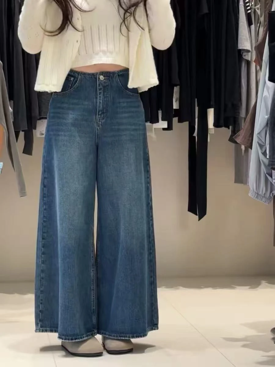 

High Waist Wide Leg Jeans Women's Vintage Straight Cut Loose Fit Denim Pants Pear Shape Body Slimming Spring Season Ladies