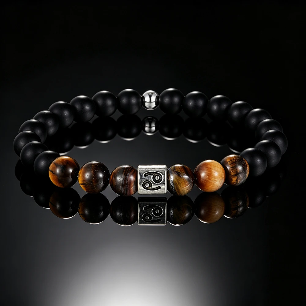 Handgefertigtes 12-Sternzeichen-Armband, elastisch, mit natürlichen Tigeraugensteinperlen, Sternzeichen-Anhänger, Unisex-Geburtstagsgeschenk für Männer und Frauen – Detail 13