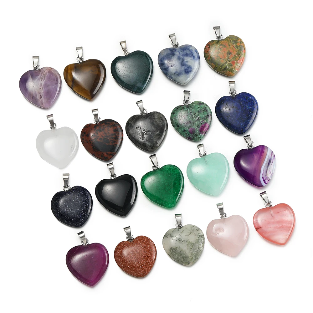 1Pc Natural Stone Pendants Heart Shape  Pendant Charms Pendant For DIY Jewelry Making Accessories