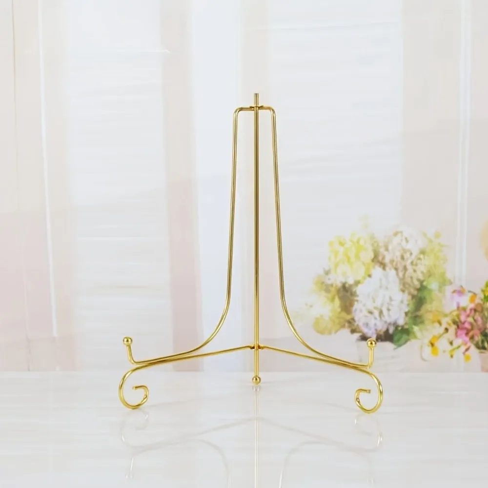 3 Pcs Foldable Gold Metal Plate Display Stand Decorative Wire Picture Easel Holder for Photo Plate Craft Display Rack Home Decor