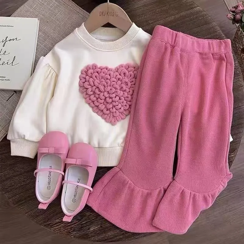 

Korean Style Children's Clothing Western-style Sweater Autumn New Item Girls' Love Pullover Boys Top Baby Girl Bell Bottom Pants