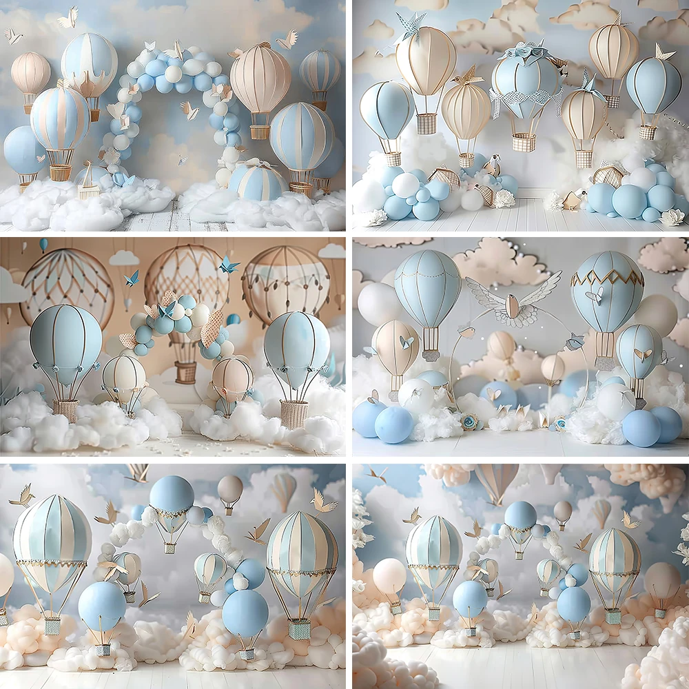 

Bonvvie Hot Air Balloon Photography Backdrop Bear Cloud Photoshoot Background Newborn Baby Shower Cake Smash Decor Photo Studio