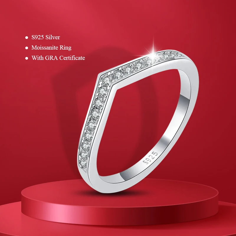 Moissanite Ring 100% Pass Diamond Tester Pen Matching Wedding Diamond Band for Women 925 Sterling Silver Female Single Tail Ring