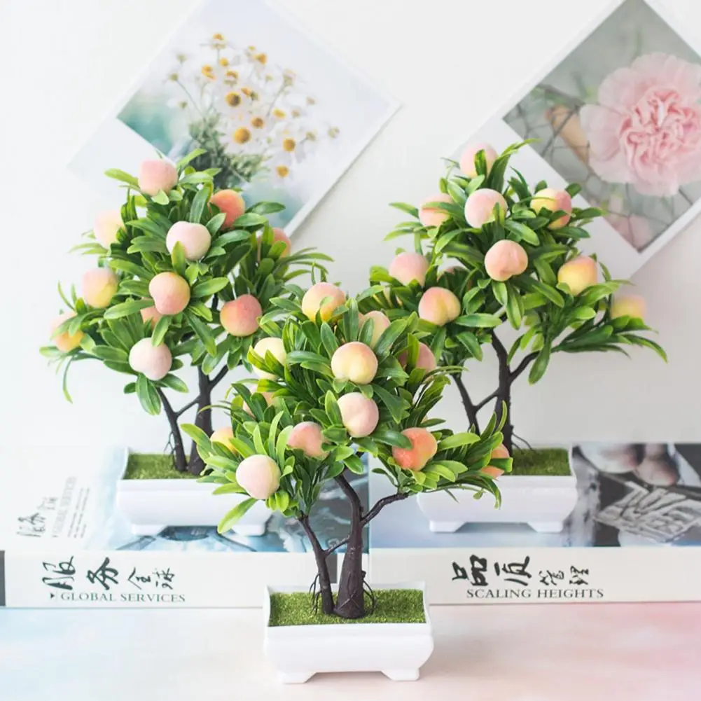 Artificial Fruit Bonsai Potted Flower Chinese Berry Strawberry Peach Lemon Tree Bonsai Garden Fake Plant Potted Home Decoration