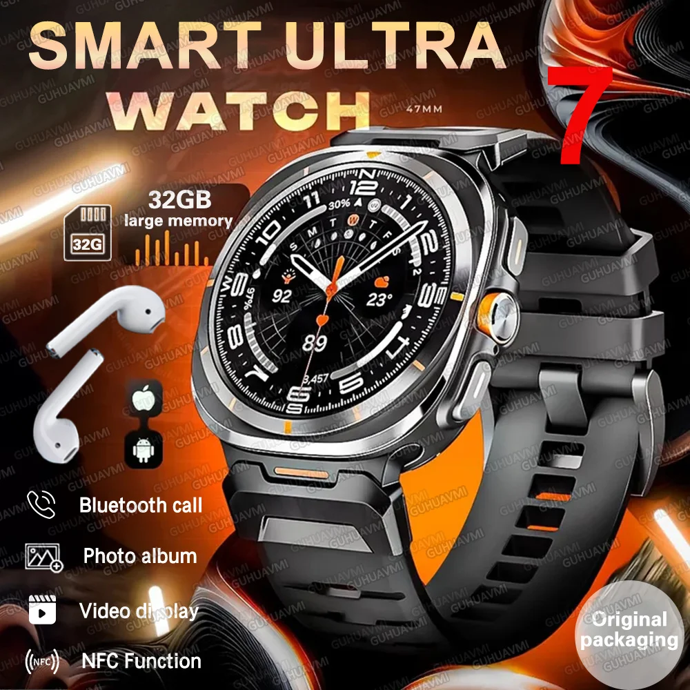 

2025 Новые часы 7 Ultra Смарт-часы для мужчин 32 ГБ Память Видео Воспроизведение GPS NFC Часы Спорт Фитнес HD AMOLED Альбом Наушники Режим Часы