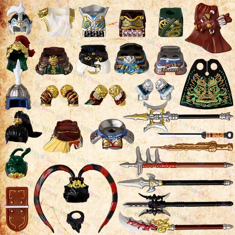 

MOC Three Kingdoms Hero Character Zhao Yun Lv Bu Accessories Set Building Blocks Puzzle Assembly Toy Children's Gift R841-845