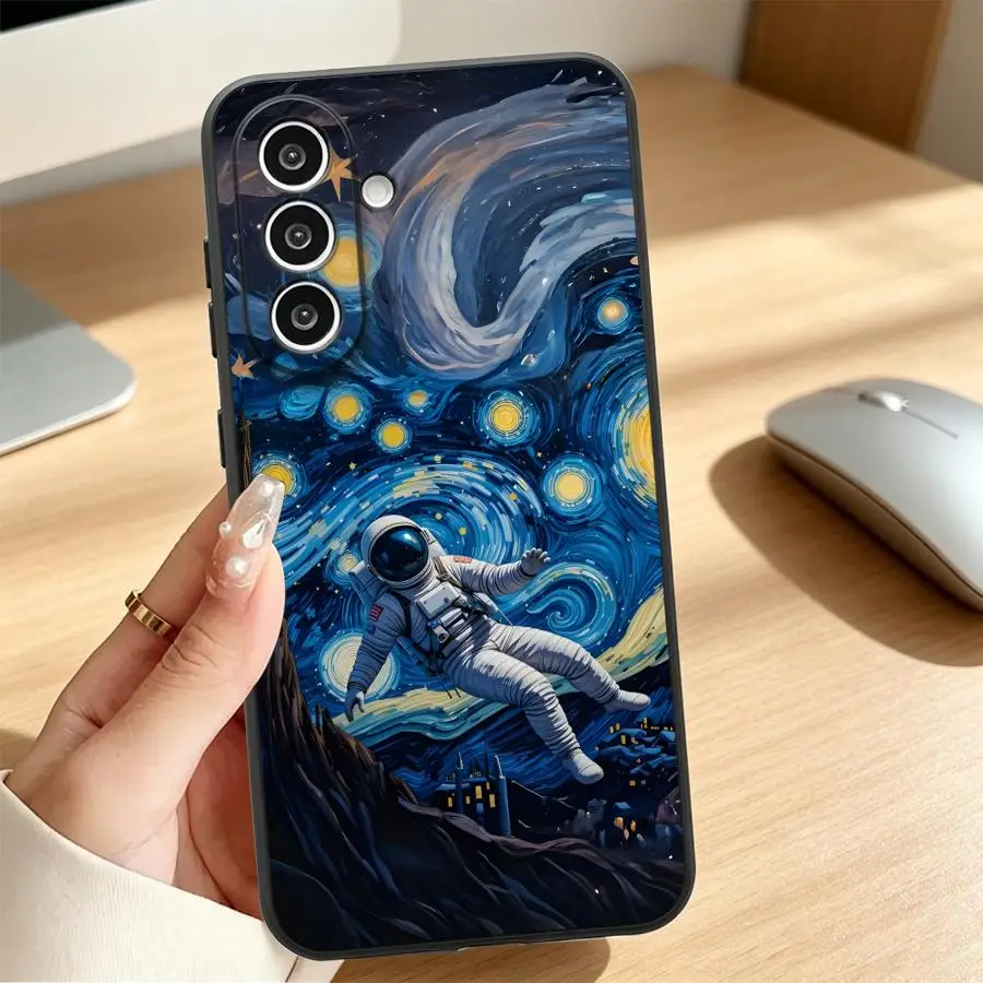 Oil Painting Cartoon Astronaut Case for Samsung Galaxy A57 A73 A51 A05 A55 A23 A53 A17 A25 A16 A15 A52 A36 A37 A06 Phone Cover