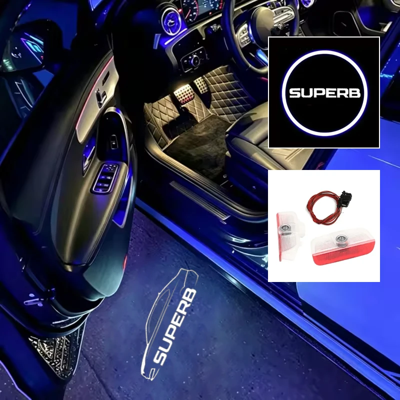 Светодиодный проектор логотипа на дверь автомобиля для Skoda Superb 2009-2013, 2014-2016, 2013-2024, приветственная подсветка, аксессуары для салона.