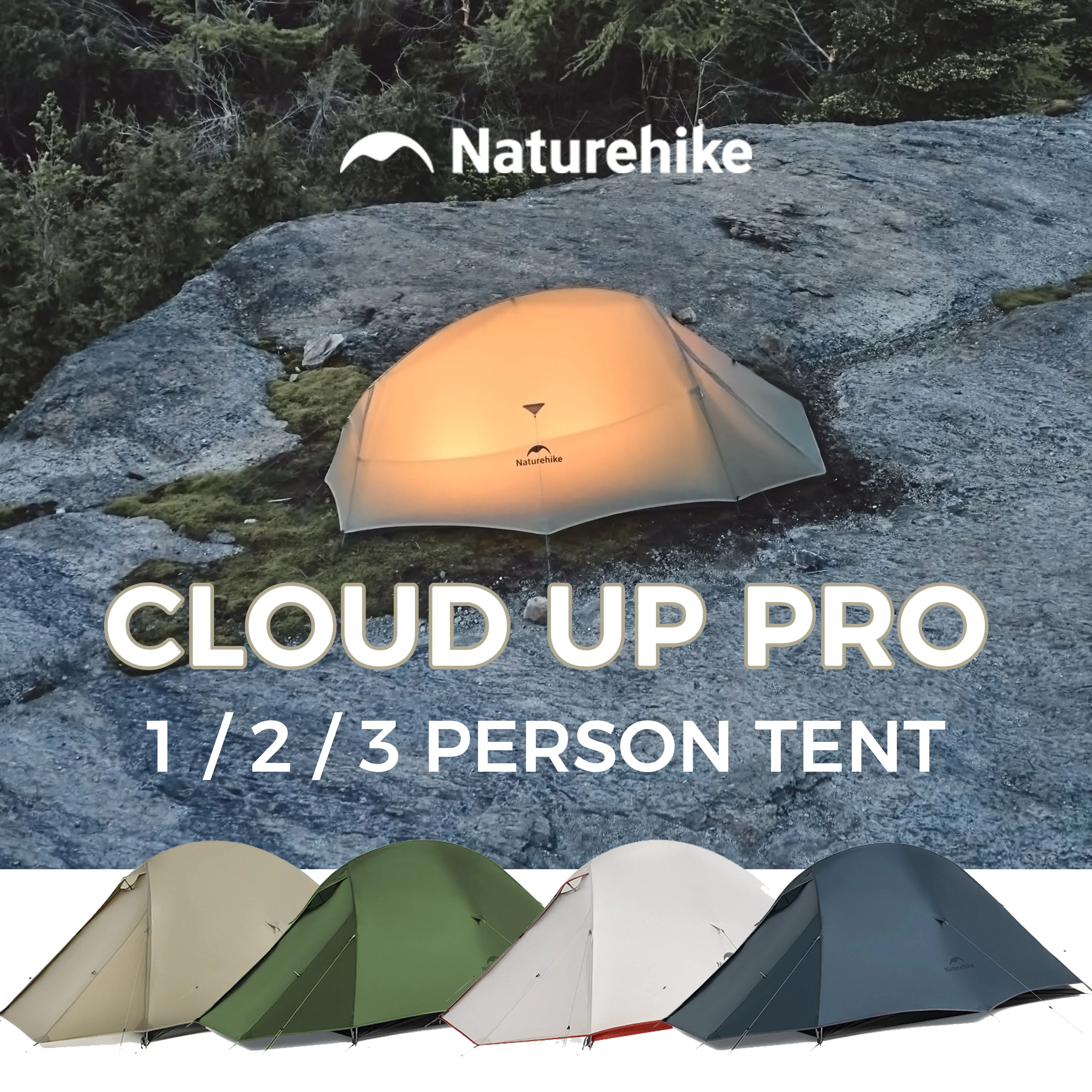 Naturehike Campingzelt Cloud Up PRO 1/2 3, ultraleichtes, tragbares, zusammenklappbares Wanderzelt, winddichtes Reise-Trekkingzelt für den Außenbereich