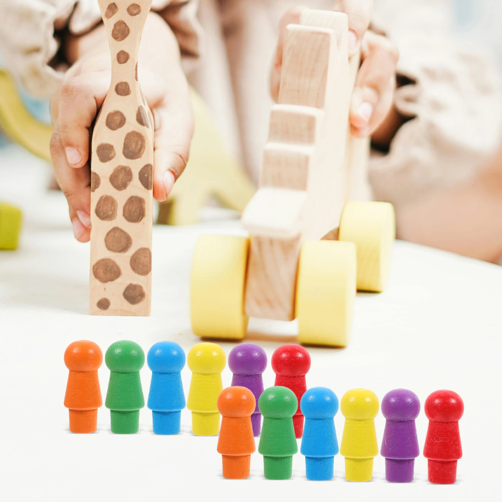 

60Pcs Colorful Wooden Chess Pieces Durable Board Game Accessories Versatile Educational Plaything Small Pieces