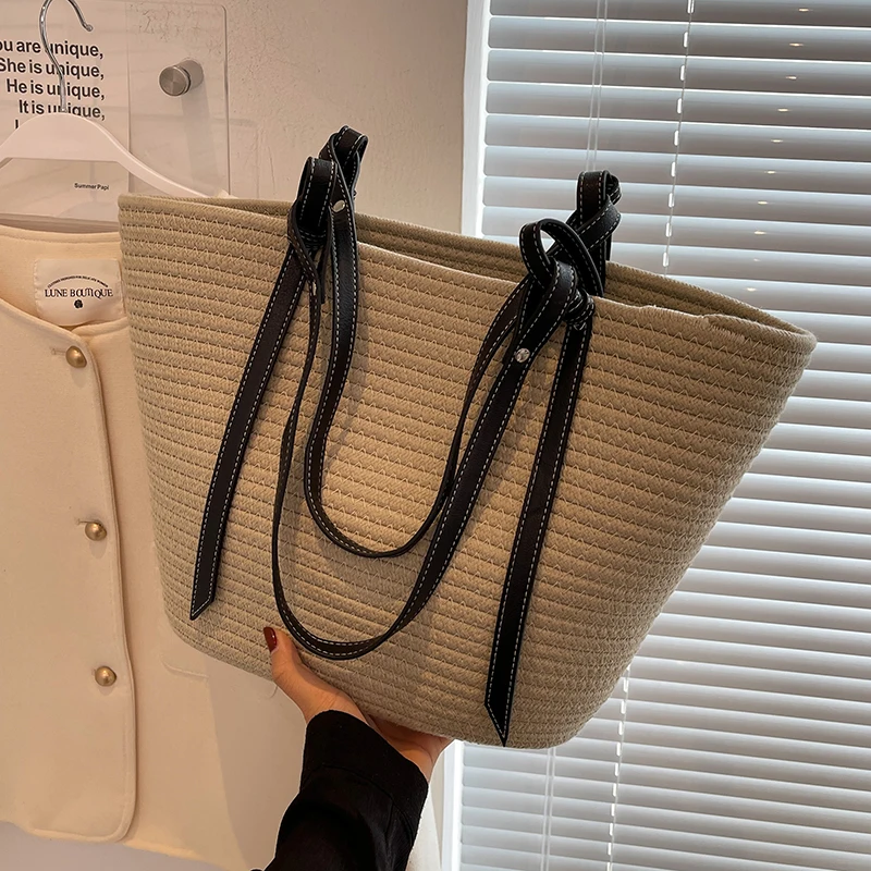 Bolso de paja trenzada de gran capacidad para mujer, bolsa de playa trenzada, bolso de un hombro, bolso grande para viaje, novedad de verano 2024