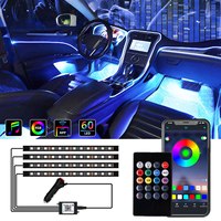 4 in1 Neon LED Car Foot Light Ambient Lamp APP/Voice Control Auto RGB Decorative Lamp Car Cigarette LED Atmosphere Ambient Light