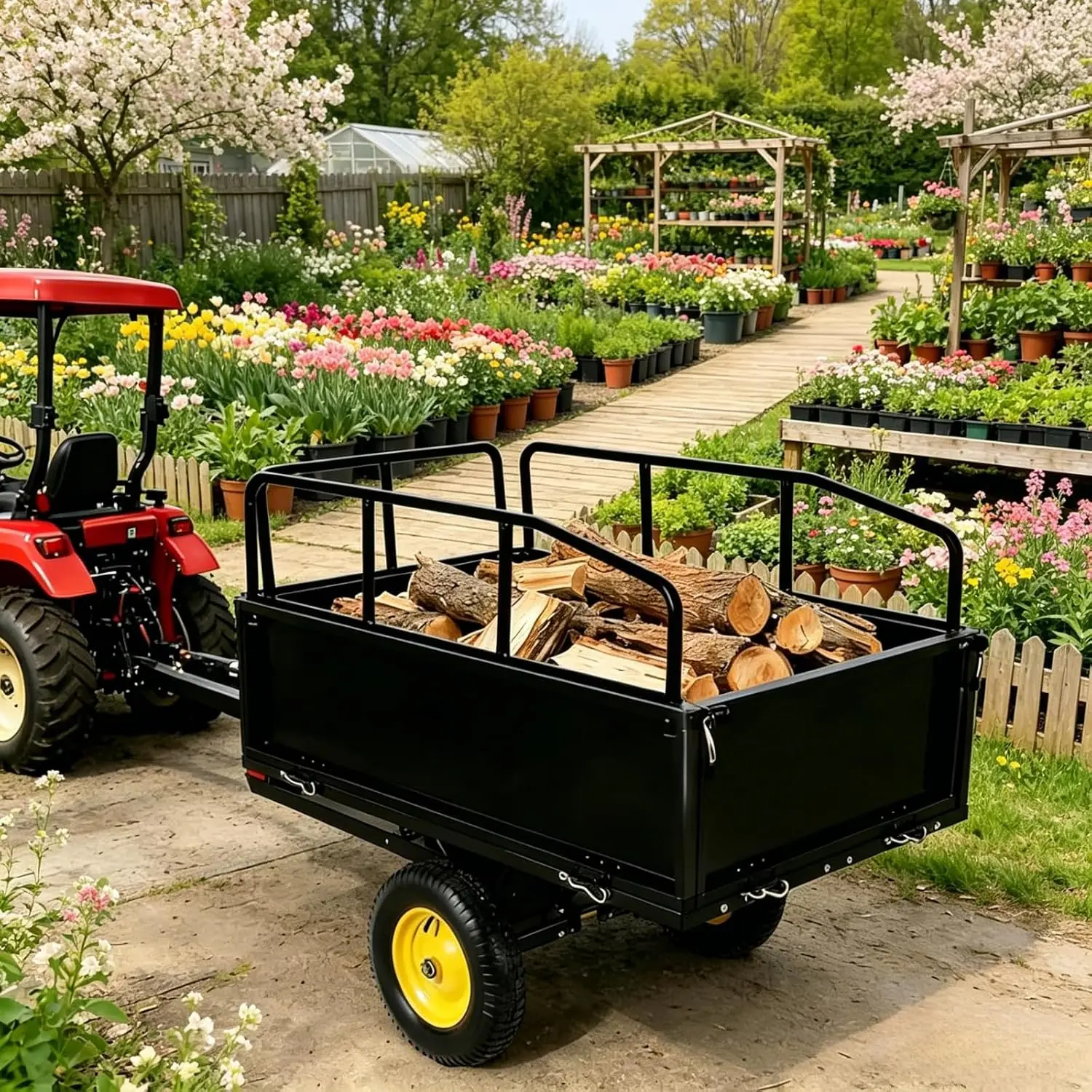 Heavy Duty Steel Dump Cart 750Lb Capacity 17 Cubic Feet Atv Pull Behind Trailers Removable Side Garden Utility Trailer Yard Lawn