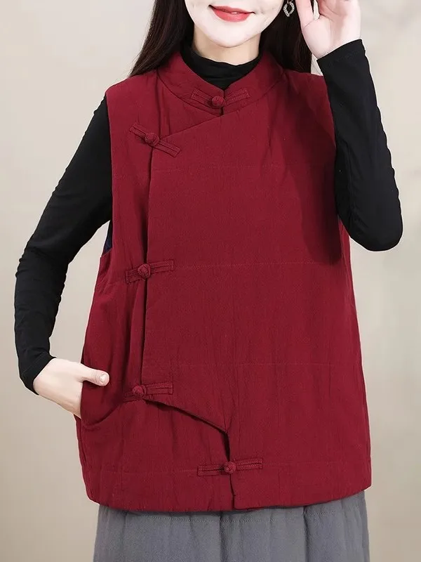 

Thiened Pure Color Chinese Sle Retro Art Jaet with Stand Collar And Bule Cotton oulder Pad Irregular Button Design ...