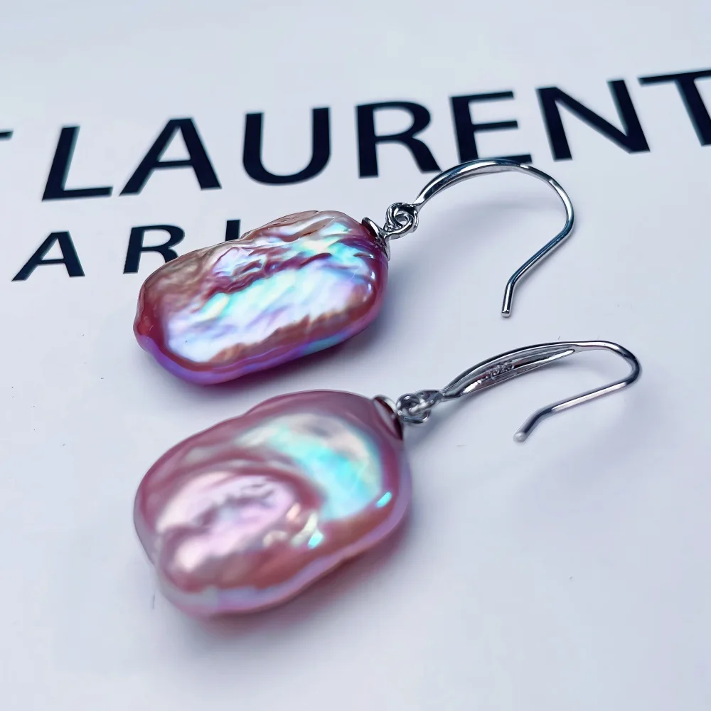 

European and American earrings with a light luxury and high-end feel, pearl earrings, purple Baroque blocks, 925s