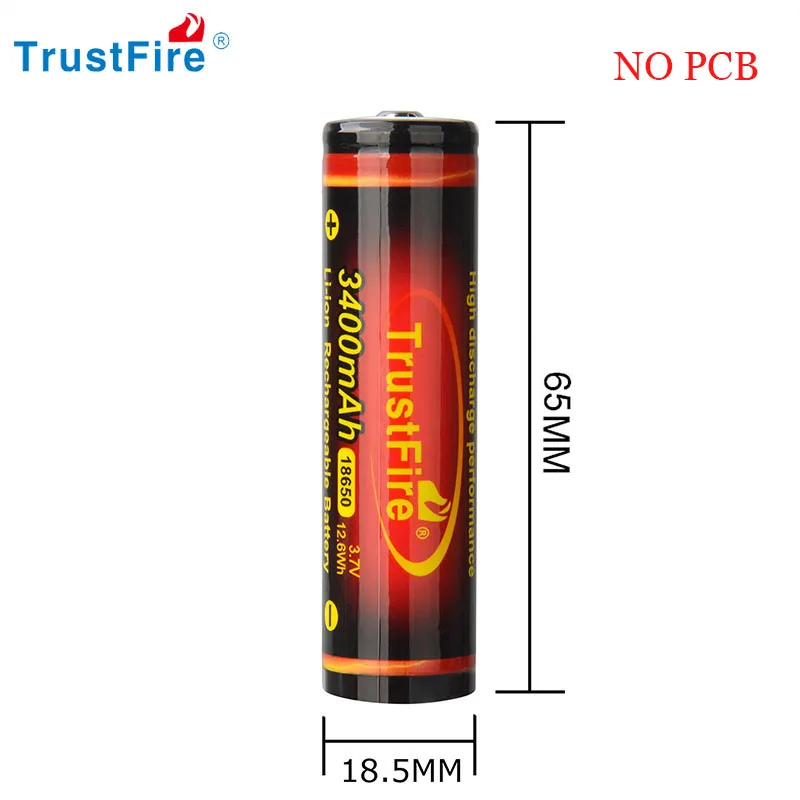 100% Trustfire 18650 3400mAh Discharge 3.7V Rechargeable Lithium Battery Big Capacity For LED Flashlight DIY Power Bank (NO PCB)