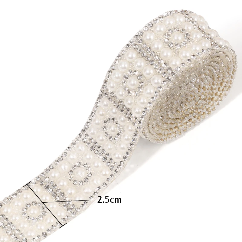 DUCrystal 1Yard/90CM Pearl Chain Hot Fix Beads rhinestone trim For DIY Garments Shoes Bags Decoration