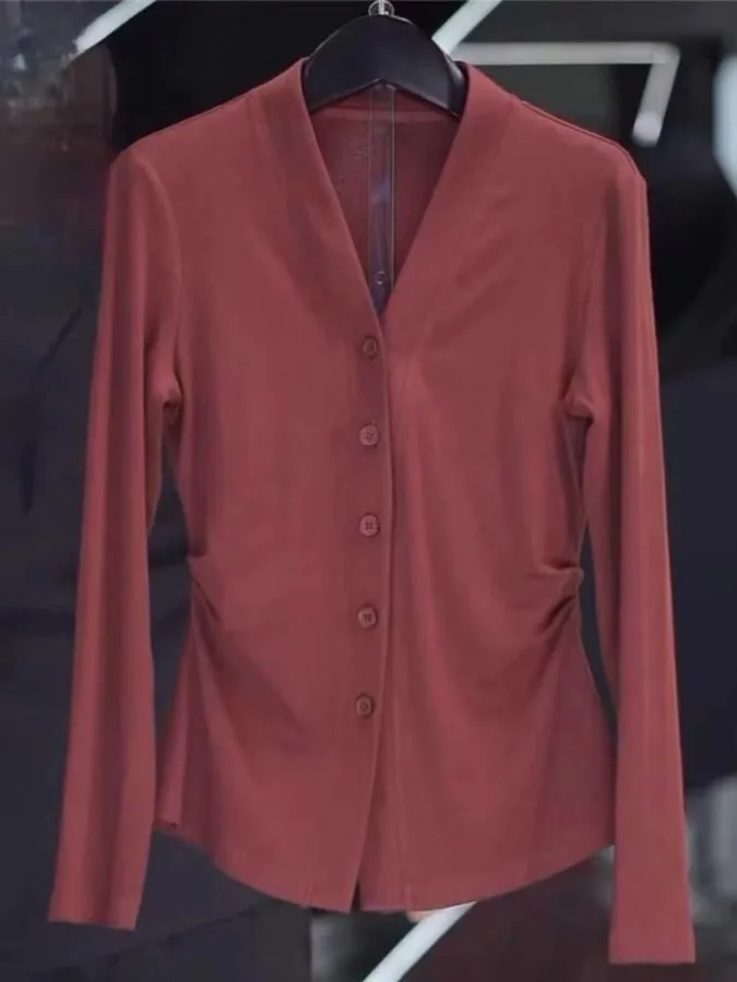 

plus Size Wine Red Long Sleeve Shirt Women's Spring Fashion 2026 New Style Slimming High-End Trendy Top Large Size Blouse
