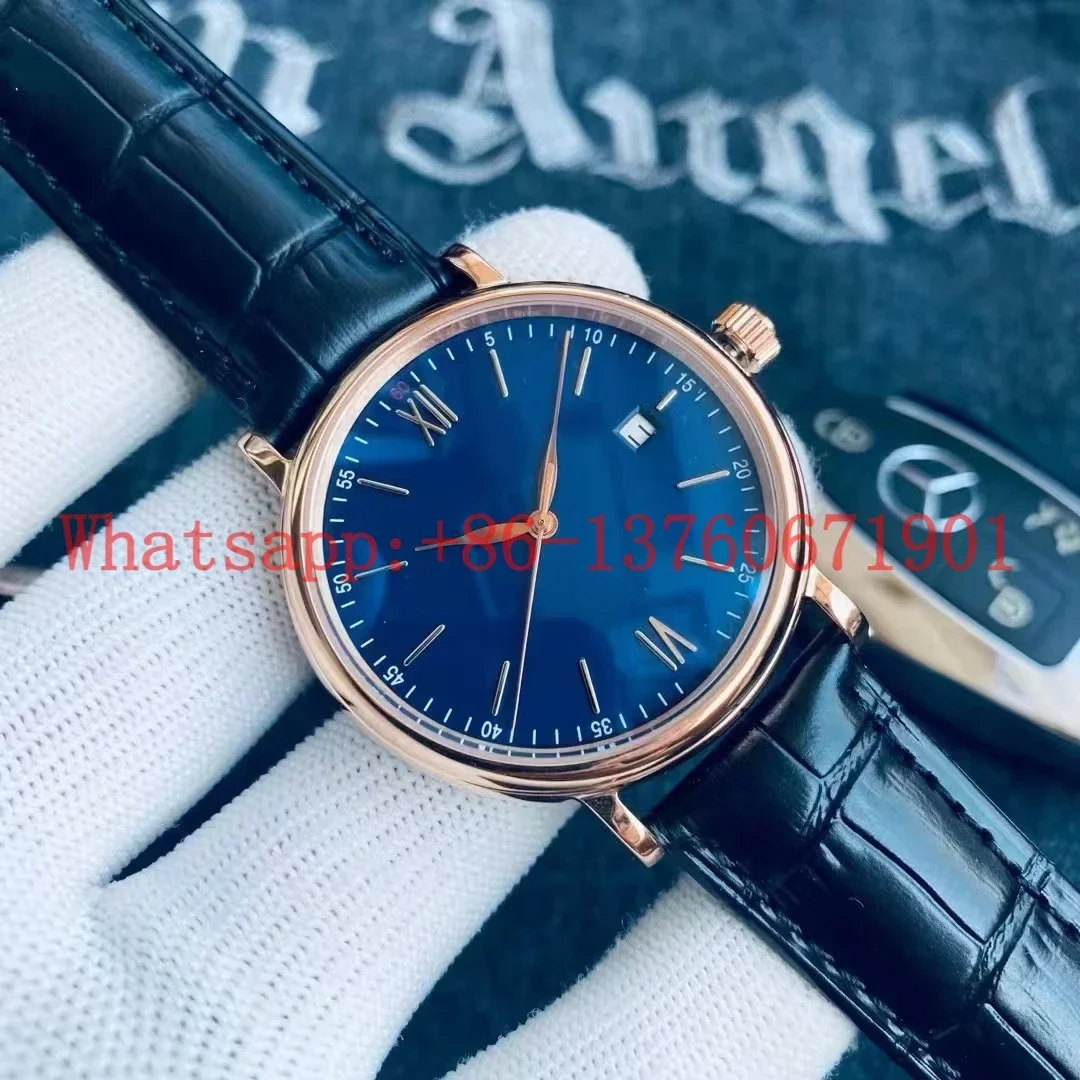 Luxury New Mens Mechanical Watch Automatic Watches Stainless Steel Rose Gold Blue Brown Black Leather Fashion Wristwatch