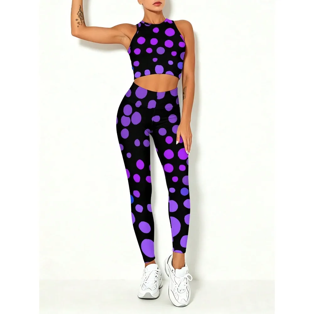 

2pcs Women's Yoga Outfit - Breathable High-Waisted Leggings And A Cropped Sleeveless Top, Suitable For Gym And Casual Sportswear All Year Round (Machine Washable)._1_bg35_t1
