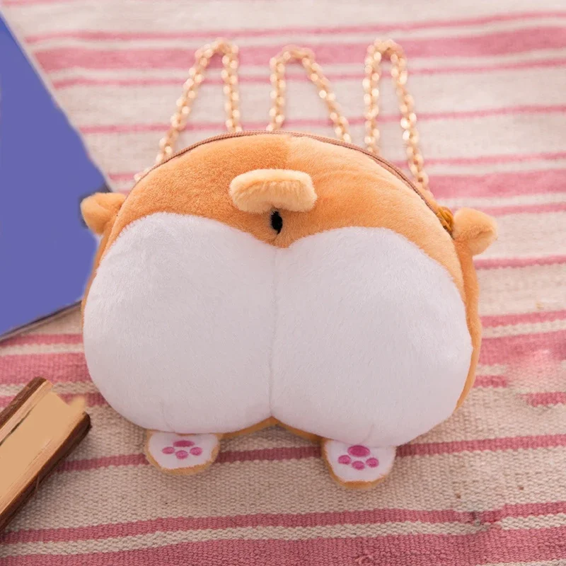 1pcs Cute Mini Corgi Butt Shape Plush Bag Animal Dog Wallet Coin Purse for Women Girl Cosplay Prop Decor Collection Gift